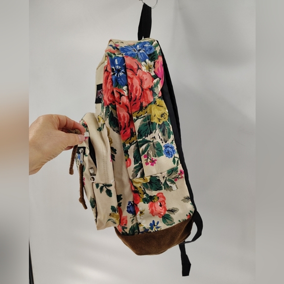 Jansport Right Pack Expressions Backpack Student Floral Coated Canvas Suede Lg - Picture 2 of 11